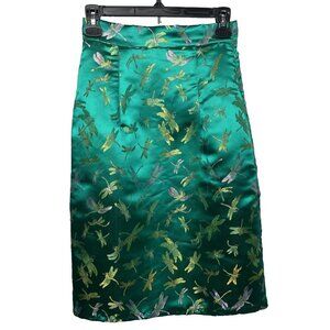 Shabby Apple Pencil Skirt Size 0/2 Emerald Green Satin Dragonfly High Waisted